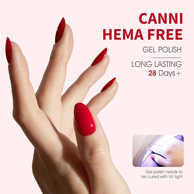 CANNI Red Gel Nail Polish - 1Pcs Bright Red Gel Polish High Gloss Soak Off U V Nail Manicure Salon DIY