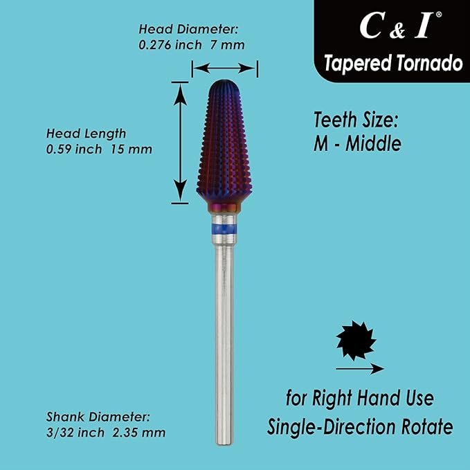 C&I Tapered Tornado & Olive Tornado Nail Drill, E File for Manicure Drill Machine, Professional Nail File to Quick Remove Nail Gels (M, Tapered)