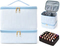 hibear Nail Supplies Organizer Nail Polish Storage Holds 30 BottlesNail Polish Storage Holds 30 Bottles Nail Kit Case Makeup Bag Vanity Case for Women (Striped blue)