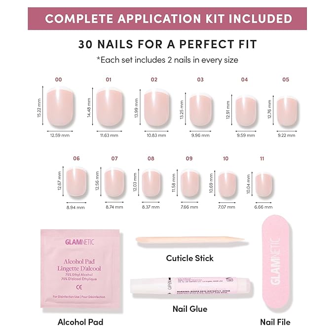 Glamnetic Press On Nails - Pearly Please | Super Short White French Tip Fake Nails, Extra Short Salon Quality French Manicure | 12 Sizes - 30 Nail Kit with Glue