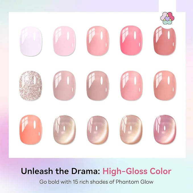 SAVILAND All-in-1 Poly Extension Gel Nail Kit: 15 Colors Poly Gel Nail Kit for 28 Days Long-Lasting, Pink Peach Cat Eye with Slip Solution U V Light for Quick Nail Extensions Home Salon Daily Art DIY