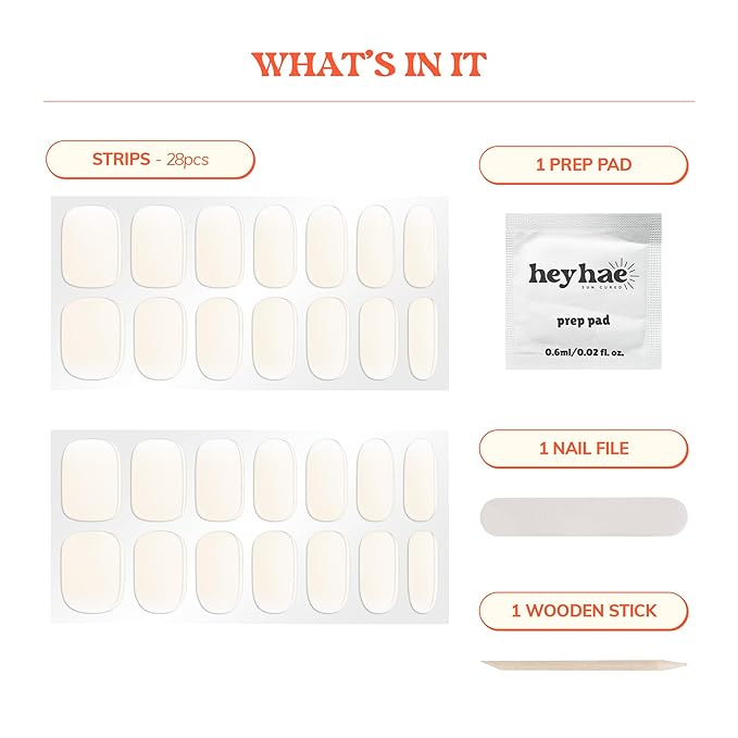 Heyhae Semi Cured Gel Nail Strips | No LED Lamp Needed | Ombre, White, Spring | Easy Apply & Remove, Salon Quality | Includes 28 Strips, 1 Prep Pads, Nail File & Wooden stick - Hey, Girls Night?