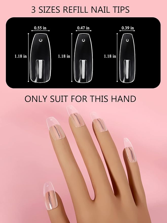 Lionvison 100PCS Replacement Nail Tips for Refill Acrylic Nails, Clear Fake Nail Tips for Practice Hand for Acrylic Nails, DIY Nail Art Salon Practice Tool, Clear