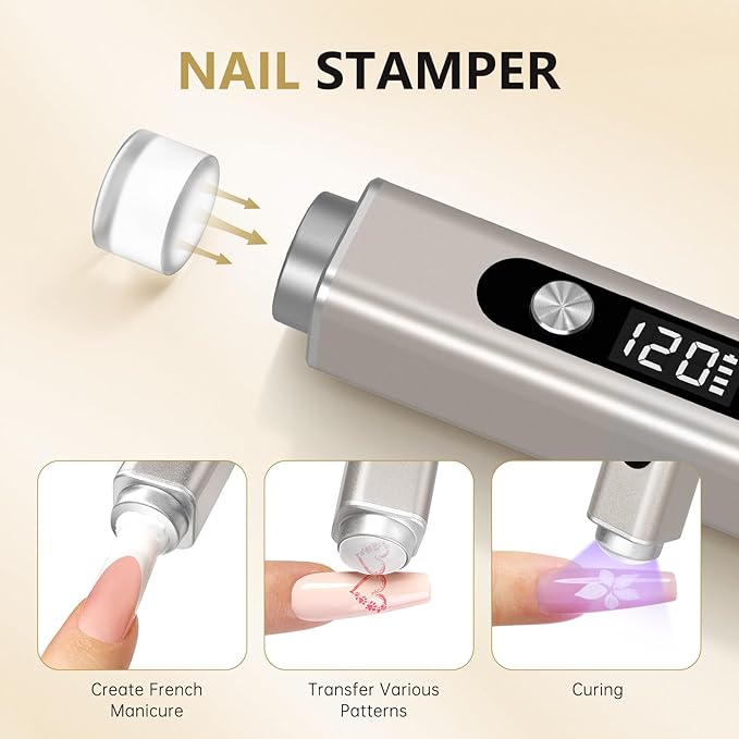 Handheld UV Light for Gel Nails, 3 in 1 Cordless UV Nail Lamp, Cat Eye Magnet & Nail Stamp Nail Light, Rechargeable Nail Dryer, Flash Cure Lamp with LED Display