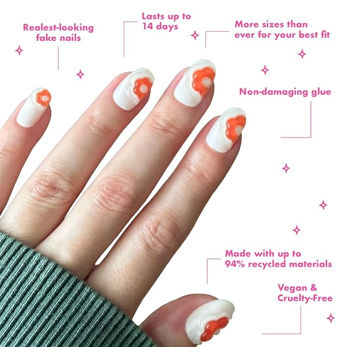 Olive & June Maximalist Instant Mani Press-On Nails (Glue) | 42 Fake Nails, 21 Sizes | Non-Toxic, Long-Lasting Big, Bold Gorgeous Realistic Look | Salon-Quality | Short, Round | Puffy Bubble Flowers