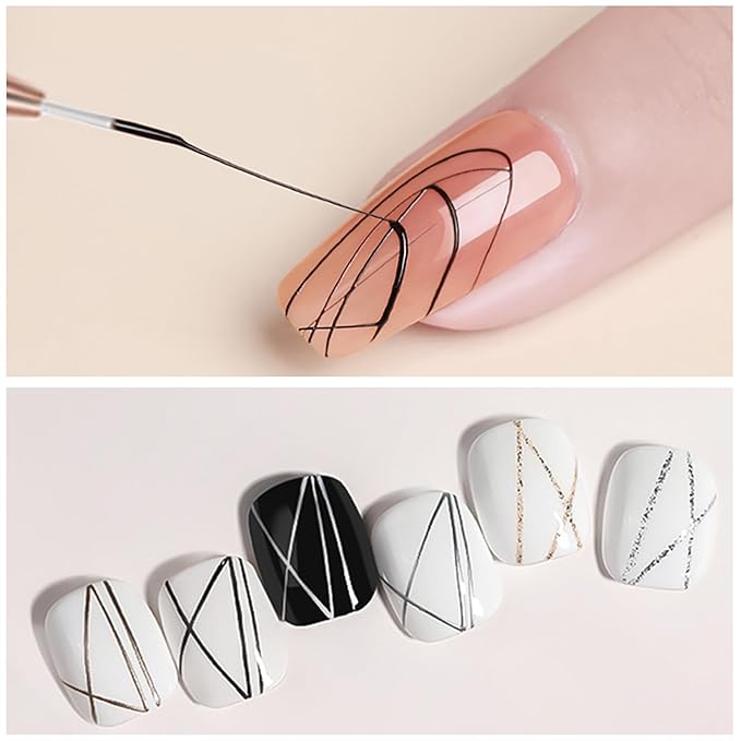 WOKOTO 5 Pcs Gold Nail Art Liner Brushes Painting Nail Art Brush Set Nail Dotting Drawing Tool For Long Lines Thin Details Fine Drawing Sizes 5/8/12/15/20mm Liner Brushes With Metal Penholder