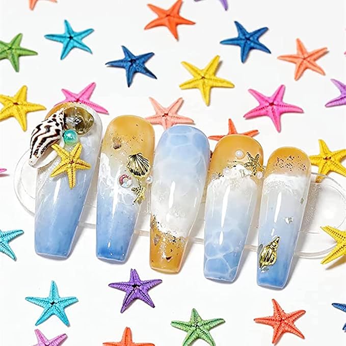 3 Boxes Summer Beach Nail Art Rhinestones, 3D Ocean Nail Charms Starfish Conch Sea Series Nail Art Designs Accessories Nail Art Rivets Manicure DIY Seashell Nail Decorations for Women Girls
