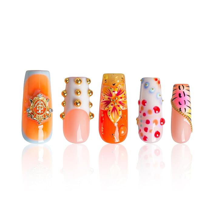 LOVFUL Short Press on Nails Tropical Trouble | Handmade Acrylic Press ons | Reusable Fake False Nails | Square Classic Regular 1.3in | H612-L