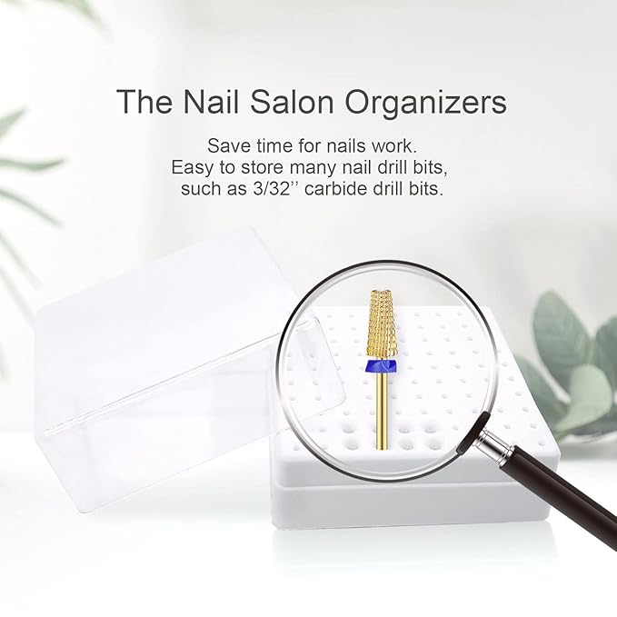 CORFULRA Nail Drill Bits Holder, Nail Organizer Box for Nail Drill Bits, Large Space Container Case for Drill Bits, 100 Holes Dustproof Displayer Box of Nail Supplies for Nail Tech, White