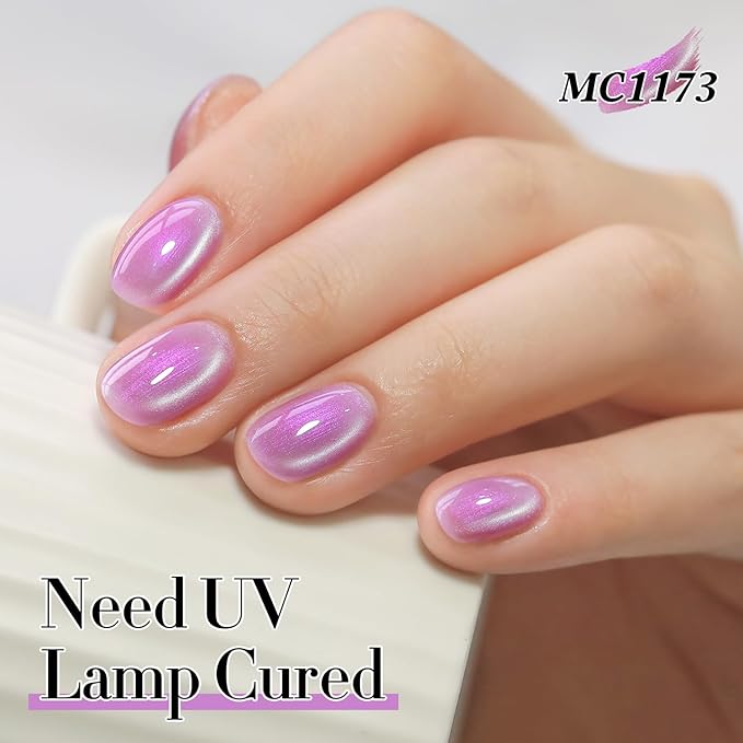 Double Rhythm 0.5 Oz Cat Eye Gel Polish with Magnet Same Color Same Bottle Holographic Glitter Shimmer Translucent Color Salon 15 ML Magnetic Nail Art (Mermaid Purple-MC1173)