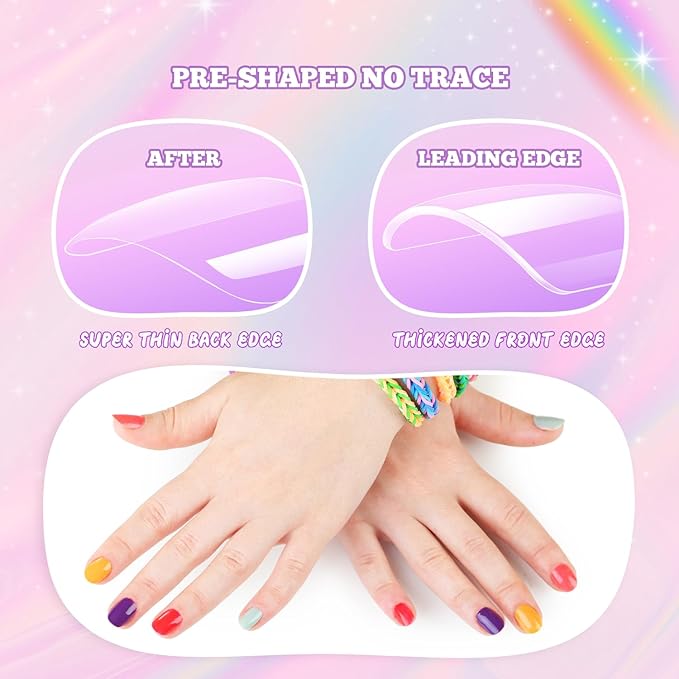 krofaue Kids Fake Nails - Short Oval Clear Nail Tips 240pcs Kids Press On Nails for Little Girls Full Cover Children Fake Nails Decoration 10 Sizes Acrylic Soft Gel Nail Tips (9-12 years old)