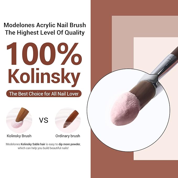 Modelones Kolinsky Sable Acrylic Nail Art Brush Red Wood Pen Nail Brushes for Extension 3D Carving Designs Professional Manicure Tool (10#)
