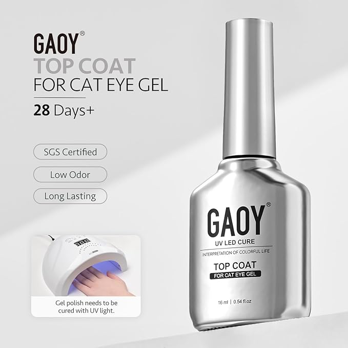 GAOY Crystal Top Coat Specialized for Cat Eye Gel, Easily Enhances Cat Eye Effect, High Gloss for Long Lasting UV Nail Art, 16ml