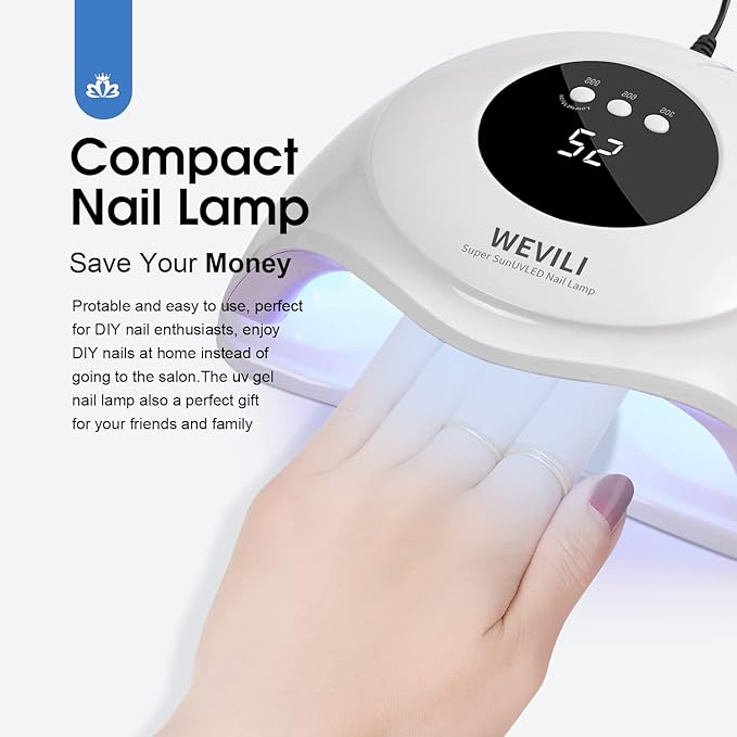 72W UV Nail Lamp, UV Light for Gel Nails with Smart Sensor, 3 Timer Settings & LCD Display, Portable Fast Curing Nail Dryer for Salon and Home Use (White)