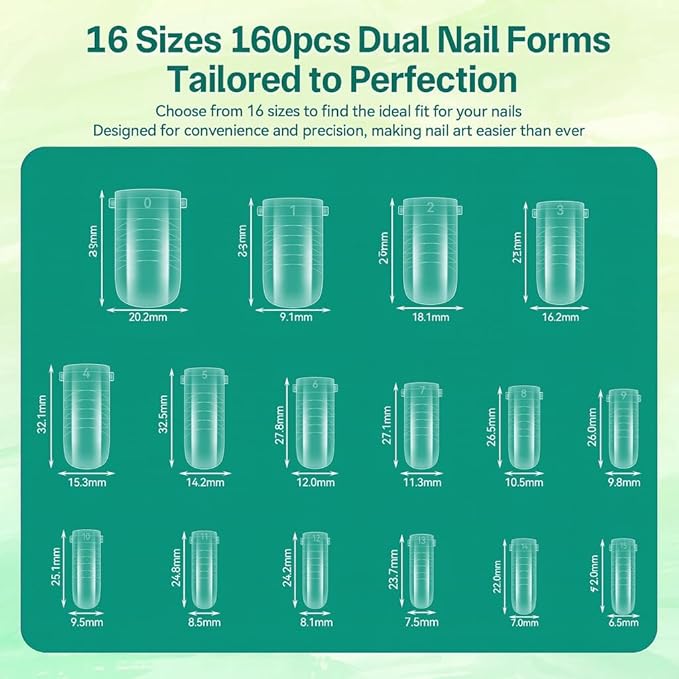 160PCS Straight Polygel Nail Forms for Toes, Reusable Dual Forms for Poly Extension, Full Cover Molds for Acrylic Toenails Pedicure, DIY Nail Art at Home, Tonenails Builder Gel Forms