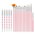 Nail Art Brushes Set, 20pcs Nail Art Design Tools, Acrylic Silicone Carving Pen, Dotting Pen, Nail Fine Liner Brushes, Extension Gel Brush, Polish Brush, Builder Brush, Pink and Pink