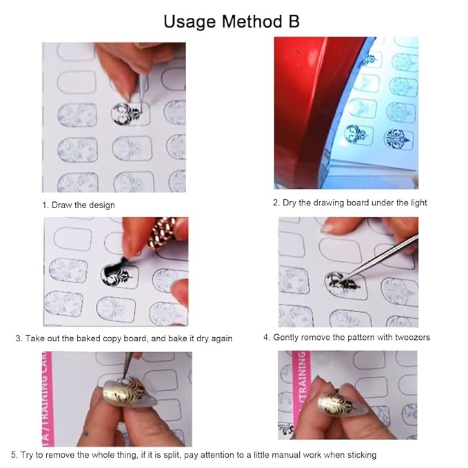HomeSoGood Nail Art Book Design Practice Acrylic Nail Art Practice with 3pcs Nail Liner Pen 360pcs Nail Wipes,Lines Drawing Template Learning Book Reusablev