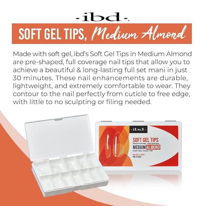 IBD Clear Soft Gel Nail Tips Medium Almond Shape - Pre-Etched, Nail Extensions for Strong Adhesion, Long-Lasting Acrylic Press On Nails, DIY Nail Art, 504 Tips, 1-Pack