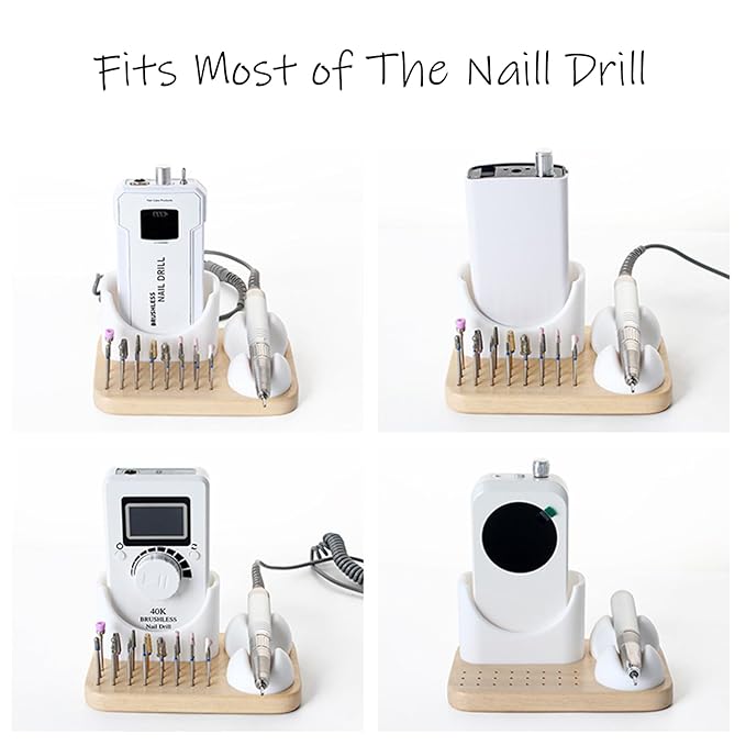 Nail Drill Bit Holder and Organizer, 24 Hole Wooden Base with Soft Silicone Holder for Nail Drill Machine and Grinding Pen, Desktop Storage Case for Nail Techs, Home Salon Use and Nail Art Tools