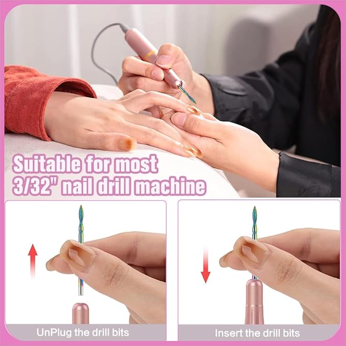 21pcs Nail Drill Bits Sets, 3/32 Inch Cuticle Electric Nail File and Ceramic Acrylic Gel Nail Bit Kit, Acrylic Nail Art Tools, Carbide Remover Bits for Manicure Pedicure, Home Salon
