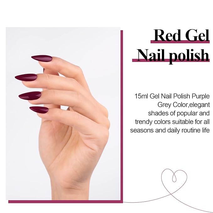 Imtiti Purple Gel Nail Polish, 0.5 fl oz Burgundy Wine Color Soak Off Polish for Nail Art Manicure Salon DIY, Nail Lamp Design Christmas Decoration