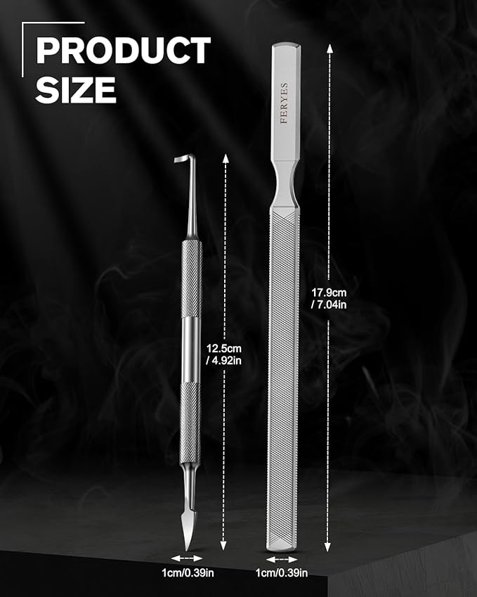 FERYES Long Toe Nail Files for Thick Nails with Dual-Ended Ingrown Toenail Lifter and Cleaning Durable and Efficient Heavy Duty Nail Care Tool