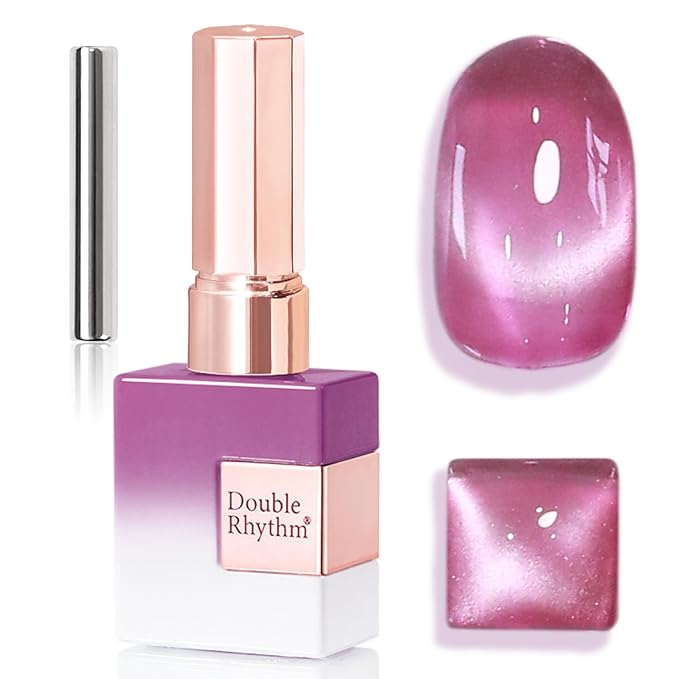 Double Rhythm 15ML Jelly Glass Cat Eye Gel Polish with Magnet Holographic Glitter Shimmer Translucent Sheer Color Salon Soak Off Magnetic Nail at Home (Rose Purple-MC1231)