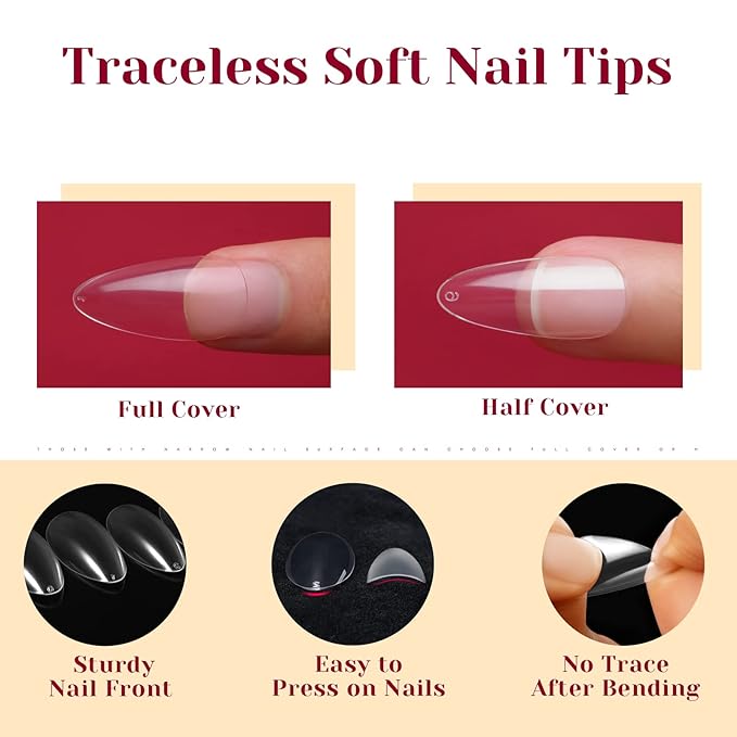 264PCS Clear Medium Almond Nail Tips,ROSALIND Full Cover Clear Fake Nails With Box,12 Size Almond Nail Tips Acrylic False Nail Tips for Nails Extension DIY Nail Art Salon at Home
