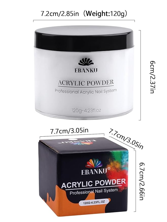 EBANKU Acrylic Powder Professional White Acrylic Nail Powder Long Lasting for 3D Fingernail Carving & Nail Extensions, Milk White Acrylic Powder, No Nail Lamp Needed, 120g/4.23oz Big Capacity