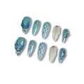 10PCS Handmade Unique 3D Almond Press-On Nails Salon Designs, Thick Acrylic Multi-Layer Gel False nails,UV/LED-Cured Reusable Sturdy Cat Eye Fake Nails for Women(047S)