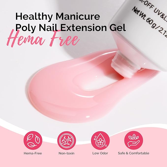 MelodySusie Poly Nail Extension Gel 60g Hema Free Soak Off UV Lamp Cured Nail Thickening Art Design Manicure Gift for Women 042