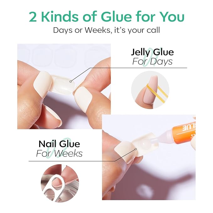 Modelones Extra Short Press on Nails, Vivid Green Squoval Fake Nails, Reusable Nail Kit with Nail Glue Adhesive Tabs Mini Nail File, Nails Press Ons 32Pcs 16 Sizes, Spring Women Girl Gift