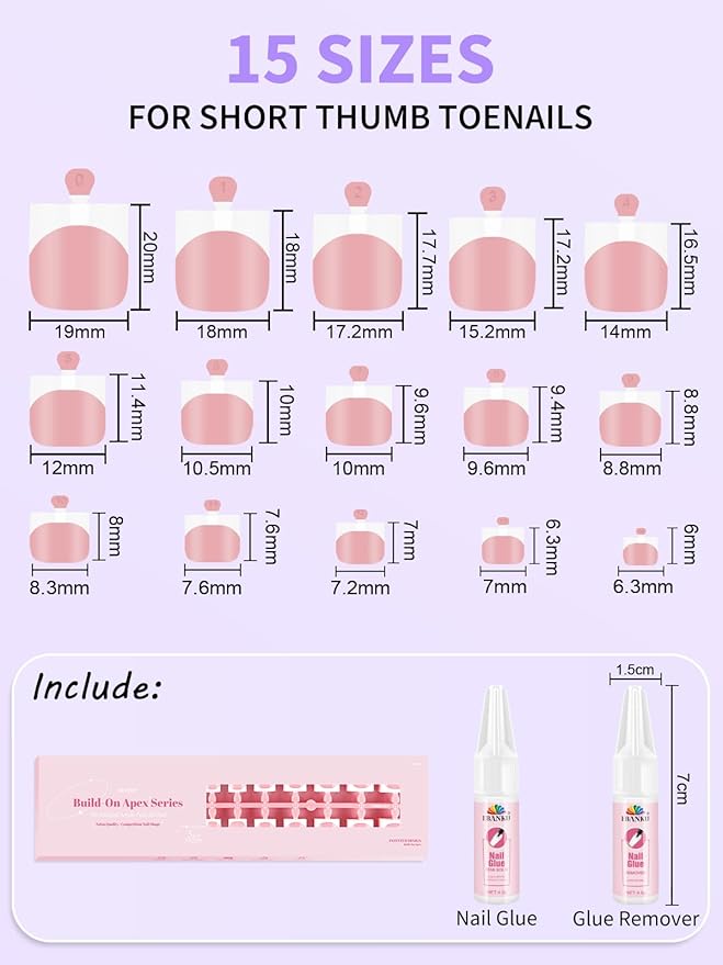 EBANKU Press On Toenails Pink French Tips, 150 Pcs Square Short Toe Nail Tips Toe Press On Nail Fake Toenail Full Cover Artificial False Nail Tips with Glue for Women Professional Home Salon DIY