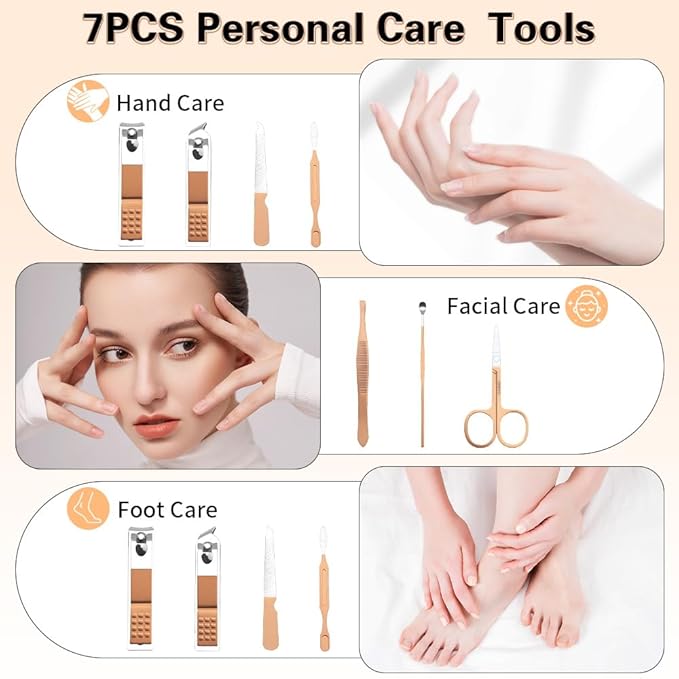 Nail Clipper Set, Manicure Kit for Women, Manicure and Pedicure Kit, Grooming Kit for Women, Pink Mini Travel Nail Kit, Stocking Stuffers, Christmas Gifts Present for Girlfriend, Family, Rose Gold