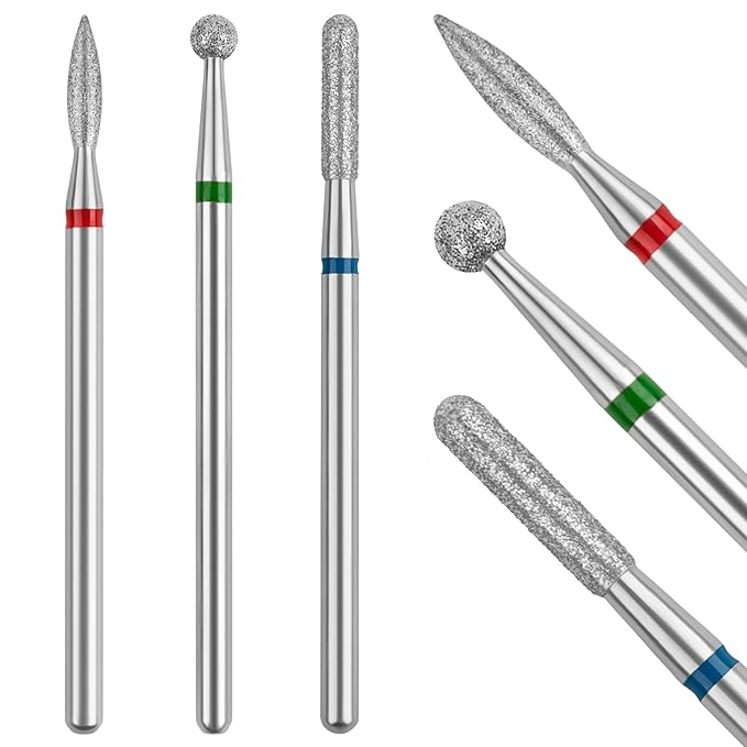 Cuticle Drill Bit,Cuticle Drill Bits for nails 3pcs Diamond Nail Drill Bits for 3/32''Electric Nail File Machine Pedicure Tool