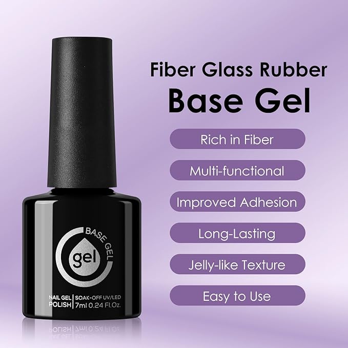 Fiber Glass Rubber Base Gel Nail Polish, Glossy Glass Brush on Nails Strengthener Base Coat for Repair Broken Damaged Nails, LED UV Lamp Required Soak Off Building Gel-04,7ml