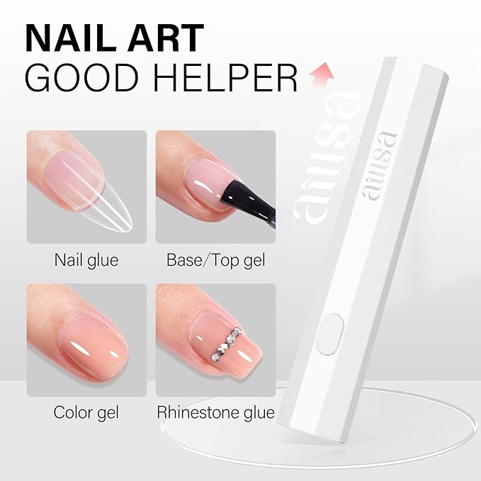 AILLSA Mini UV Light for Nails, Fast Drying Handheld LED Nail Lamp Small UV Gel Light Cordless Flash Cure Lamp Portable Single Finger Nail Lamp for Gel Nails (White)
