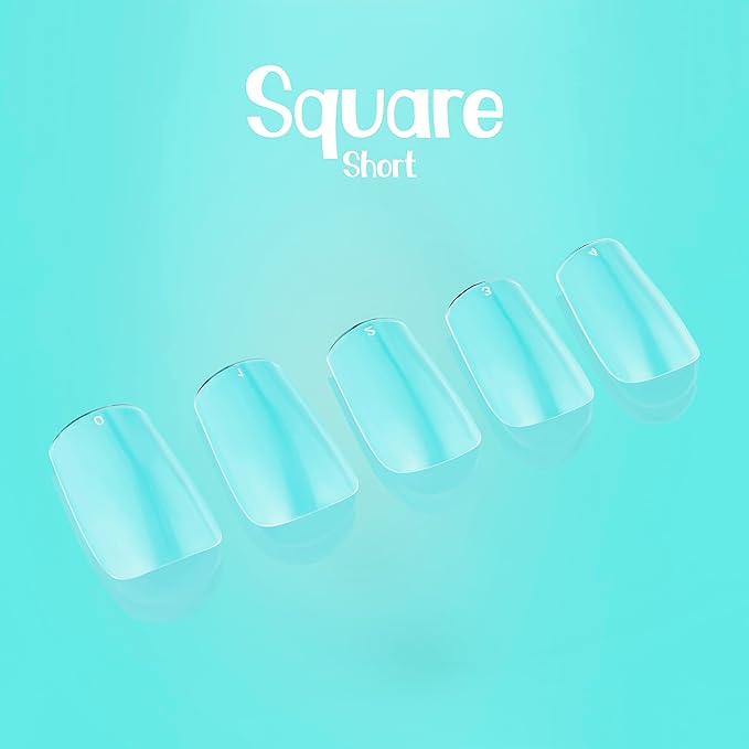 KIT Square Short | Perfect Soft Gel Intro Starter KIT NABulous | Professional Kit | Short Length | Salon Quality | Clear Full Cover Nail Tips (Square Short)