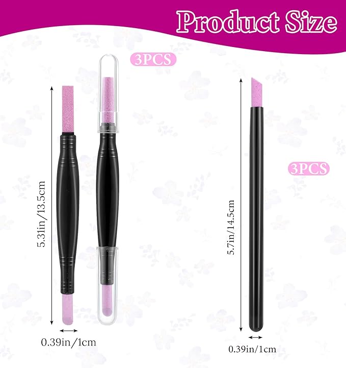 Round Nail File, 6pcs Cuticle File Double-Headed Dead Skin Removal Pen for Acrylic Nails, Reusable Manicure Pedicure Tool with Nail Polish Buffer Skin Repair Tips