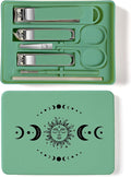 6-Piece Nail Clipper Set with Nail File, Tweezers and ingrown toenail Removal kit Travel Nail kit for Men and Women (Moon Green)
