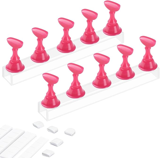 Etercycle Acrylic Nail Display Stand DIY Nail Crystal Holder Magnetic Practice Stands with Reusable Adhesive Putty Clay for False Nail Tip Manicure Tool(Rose pink)