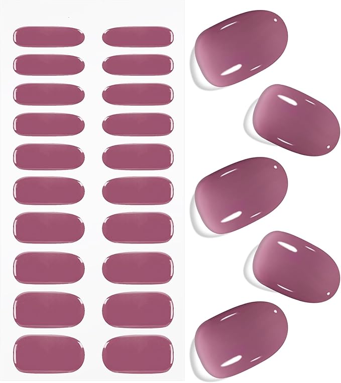 JMEOWIO Gel Nail Stickers Purple Semi Cured Gel Nail Strips Wraps UV/LED Nails Art Design Decoration Accessories