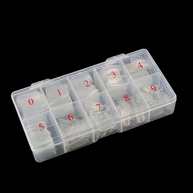 Clear Nail Tips 500pcs Acrylic Full Cover Fake Nails with Storage Case 10 Sizes Long False Nail for Lady Nail Salons and Home DIY Nail Art(Full Cover)