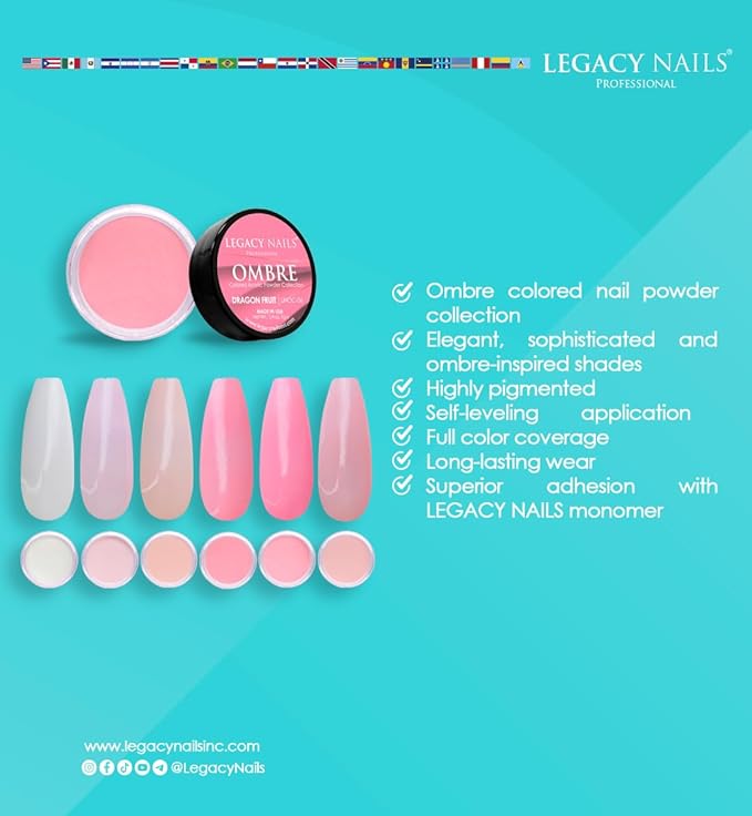 Legacy Nails Professional COLLECTION Acrylic Powder Kit 6 Colors Nail Art Set for Manicure DIY for Dip & Acrylic Nail Extensions (OMBRE COLLECTION)