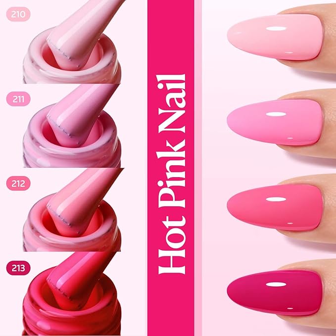 AZUREBEAUTY Hot Pink Nail Polish Set (4 Colors + Top Coat), Bright Solid Color Shades, Glossy Finish, Quick Dry Regular Nail Polish for Easy DIY Use