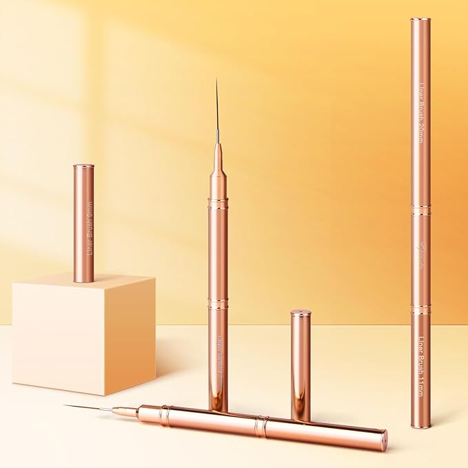 Nail Art Brushes, Double Ended 5PCS Rose Gold Striping Brush Nail Art Liner Brushes Nail Design Brushes for Long Lines, Tiny Details, Nail Brushes for Nail Art, Sizes 5/7/9/10/11/15/20/22/25/30