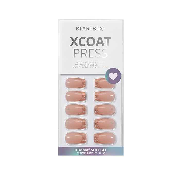 BTArtbox Press on Nails Coffin - Gold Rose French Tips Press On Nails Short for Women, Cat Eye Nail Tips, Glitter Fake Nails with Glue, Glue On Nails in 16 Sizes - 30 Nail Kit, Gold Dust