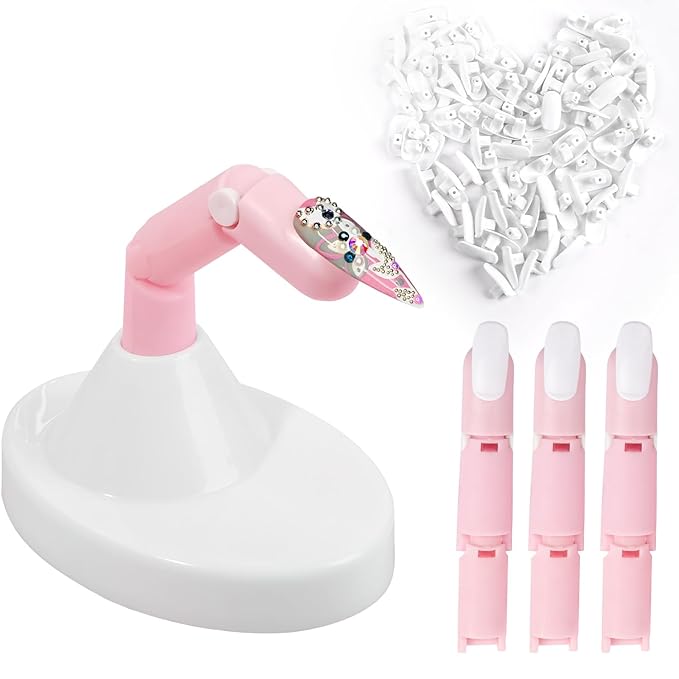 Flexible Movable Fake Finger Practice - 3PCS Adjustable Pink Nails with White Acrylic Base, 100PCS/Bag White Nail Tips