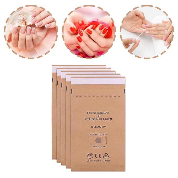 100PCS Disposable Sterilising Bags,Disposable Kraft Paper Self-Sealing Sterilization Bags,Dental Tool Sealing Pouch for Nail Salon Cosmetic Dental Tools(13 * 20cm/5.12 * 7.88inch)