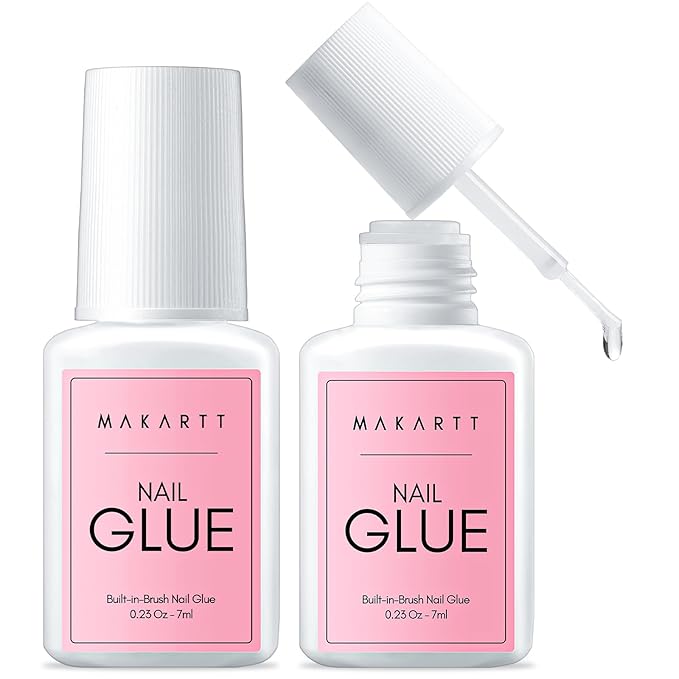 Makartt Quick Nail Glue for Press on Nails: Acrylic Nail Tips-Fake Nails-Salon Quality Strong Brush On, Quick Dry Easy Application No Need for Nail Lamp Durable & Long-Lasting 7ML 2Pcs, Hema Free